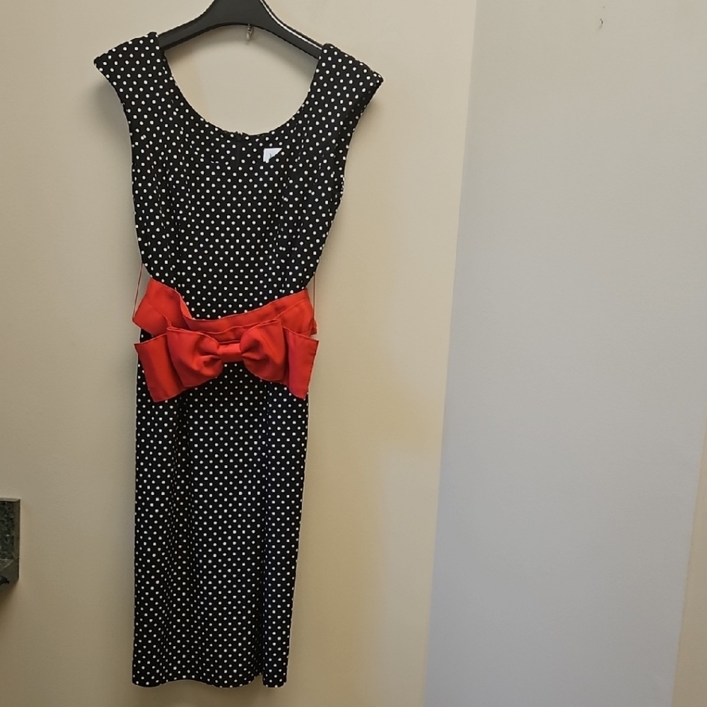 NWT Joseph Ribkoff Polka Dot Dress with Red Bow Belt